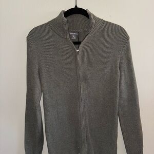 Eddie Bauer Gray Ribbed Full Zip | 78% Cotton (Size M)